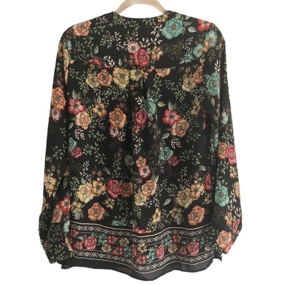 Rose & Olive Black Floral Long Sleeve Blouse Size Small - Picture 12 of 12